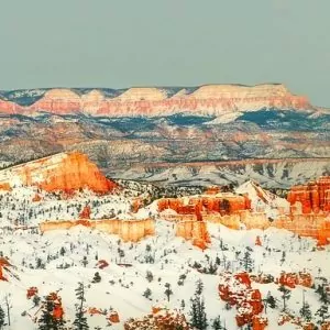 Winter days in the desert with snow covered plateaus.